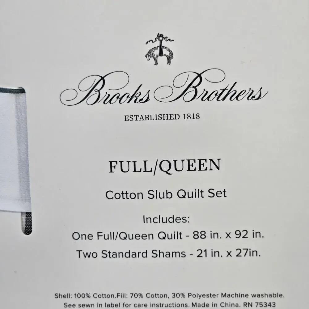 BROOKS BROTHERS Nantucket Stripe Quilt Set WHITE NAVY Blue QUEEN FULL Shams NWT